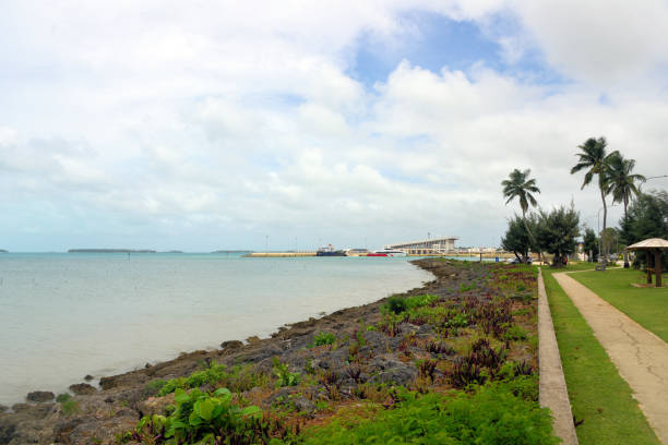 Nuku'alofa, Tongatapu island, Tonga: view along Vuna Road, the waterfront avenue, towards the harbor and the ferry terminal - King Taufa'ahau Tupou IV domest wharf and Queen Salote International Wharf.