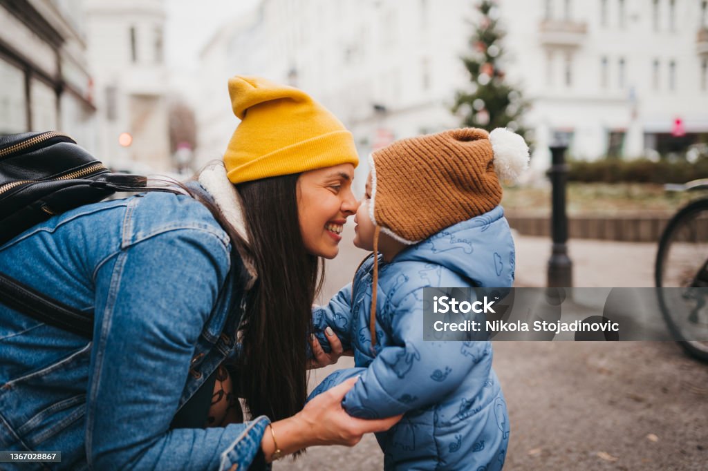 Walking down the street Winter Stock Photo