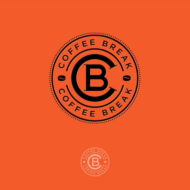 Coffee break logo. C and B letters in the circle on an orange background. Emblem for coffee store, cafeteria. b c stock illustrations