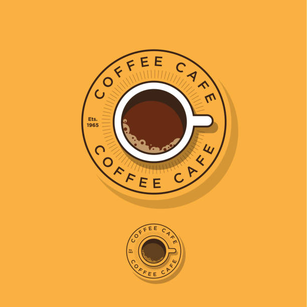 illustrazioni stock, clip art, cartoni animati e icone di tendenza di emblema del caffè. tazza di caffè e lettere sul cerchio. - coffee bean coffee label retro revival