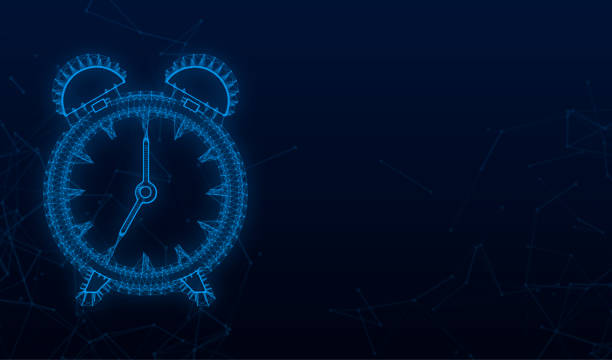 istock Alarm clock, wake-up time in hands on white background. Plexus icon. Vector stock illustration. 1367032852