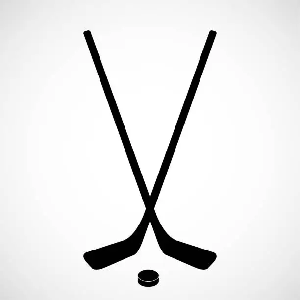 Vector illustration of Ice Hockey stick with puck isolated on white background. Flat Icon