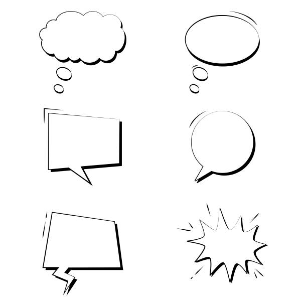 ilustrações, clipart, desenhos animados e ícones de conjunto de bolhas de fala cômica vazias ícone design vetor. - comiket