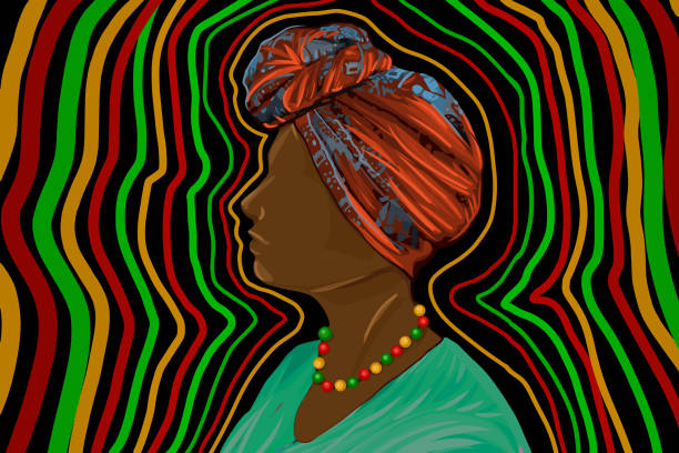 красивый портрет черной женщины - black background women portrait afro stock illustrations