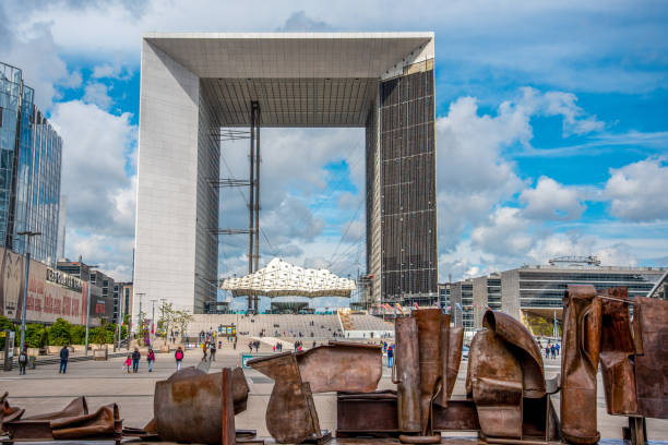Iconic Grande Arche in La Defense district in Paris, France