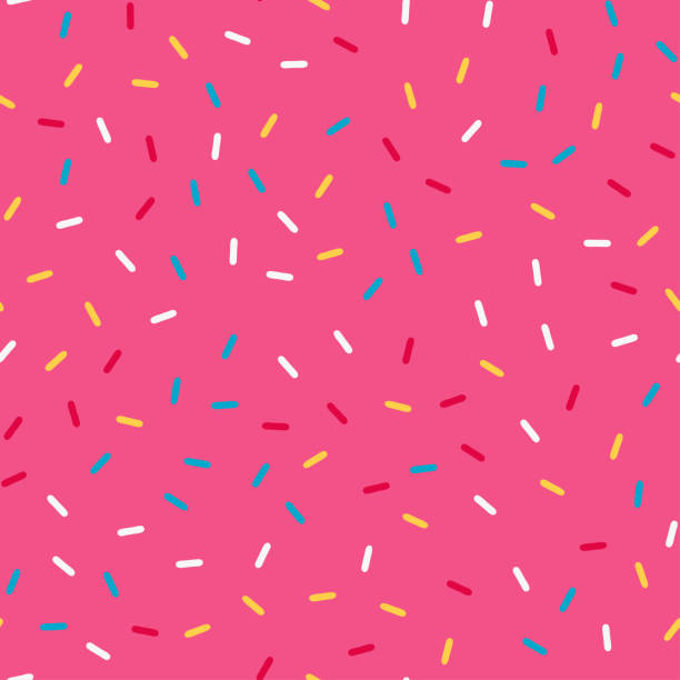 nahtlose muster der donutglasur mit vielen dekorativen streuseln. - cupcake chocolate pink polka dot stock-grafiken, -clipart, -cartoons und -symbole