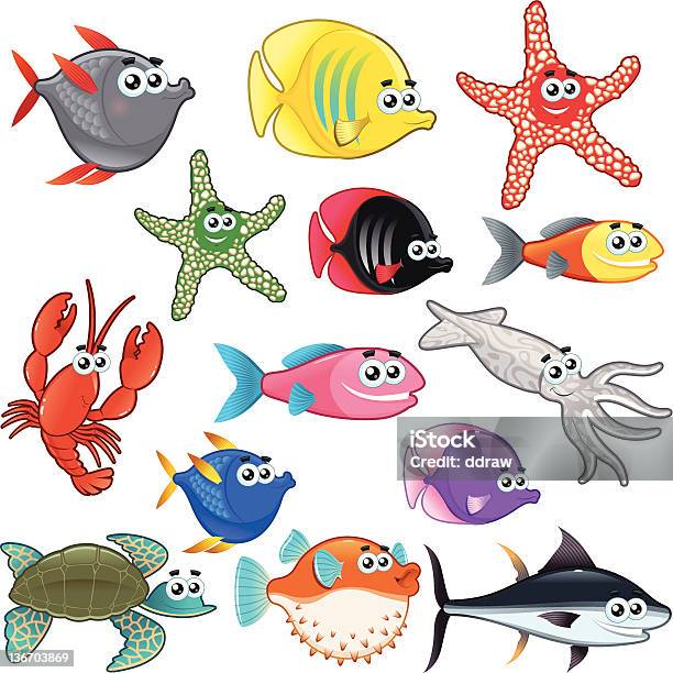 Various Illustration Of A Family Of Funny Fish Stock Illustration - Download Image Now - Cartoon, Crayfish - Seafood, Lobster - Animal