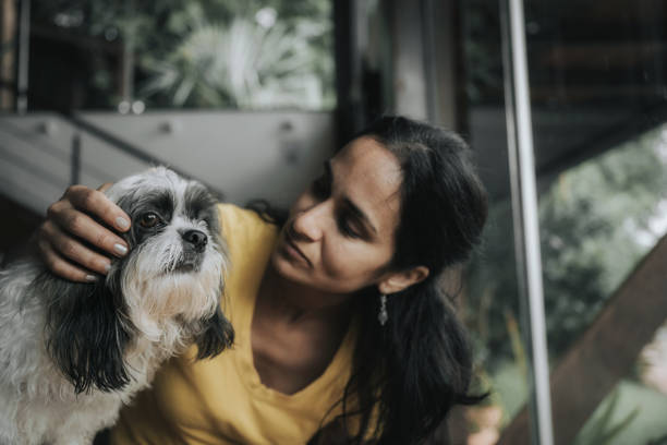 istock woman stroking little dog 1367042723