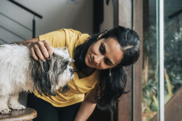 istock woman stroking little dog 1367042952