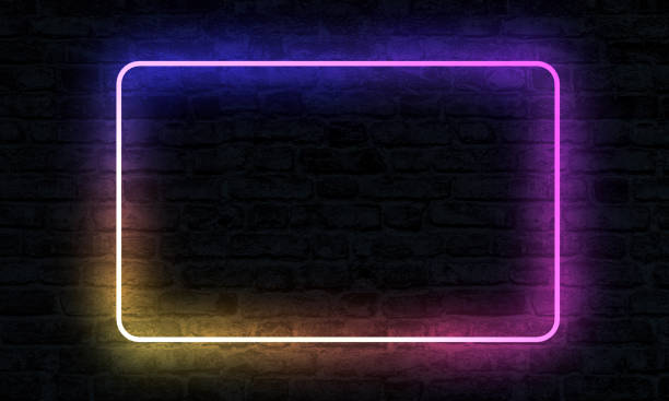 istock Empty Neon Sign with illumination on brick wall 1367043061