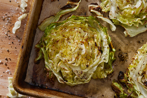 Roasted Cabbage Steaks with Olive Oil, Salt and Pepper
