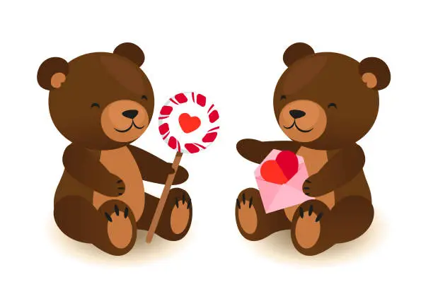 Vector illustration of Two teddy bears celebrating Valentine's day