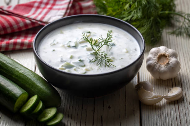 Traditional delicious appetizer; tzatziki (Turkish name; cacik) Traditional delicious appetizer; tzatziki (Turkish name; cacik) tzatziki stock pictures, royalty-free photos & images