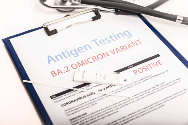 Positive antigen test result for the new Ncov19 Omicron variant BA.2. stock photo