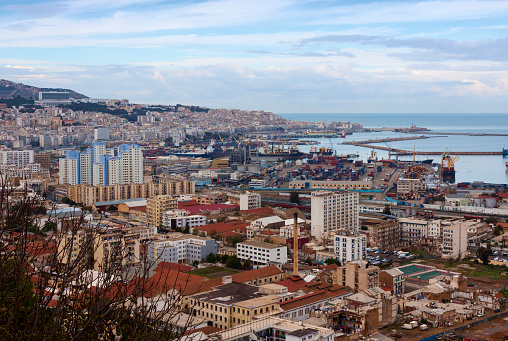 View of the city and port district of Algiers, the capital city of Algiers.