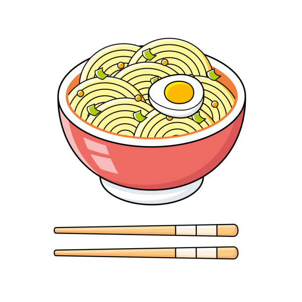 illustrations, cliparts, dessins animés et icônes de bol de soupe ramen de nouilles épicées - half way line