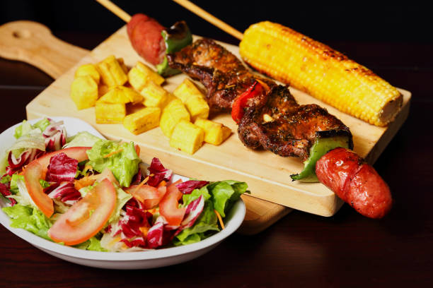 istock beef and chorizo skewers with roasted corn and grilled corn 1367056139