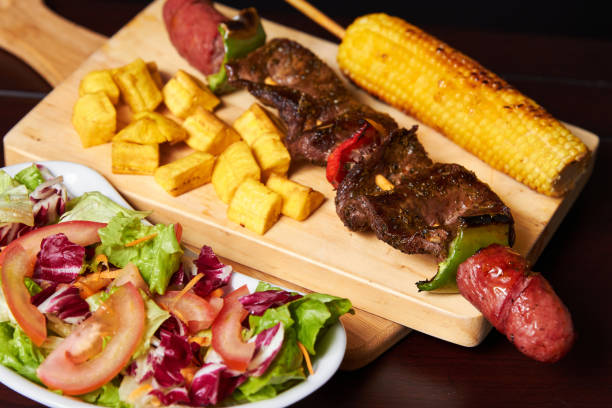istock beef and chorizo skewers with roasted corn and grilled corn 1367056145