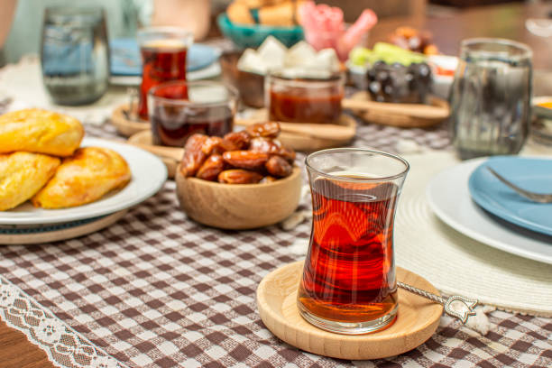 istock Middle Eastern traditional breakfast during Ramadan fasting (aka: Sahur or Suhoor). Date fruit for dinner or iftar.  Ramadan background. Ramadan kareem. 1367058631
