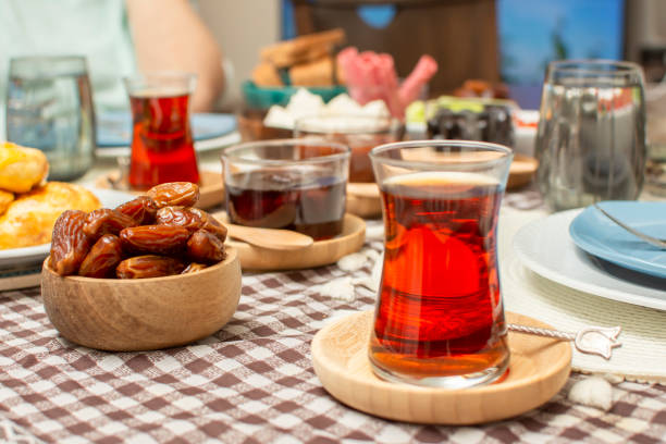 istock Middle Eastern traditional breakfast during Ramadan fasting (aka: Sahur or Suhoor). Date fruit for dinner or iftar.  Ramadan background. Ramadan kareem. 1367058640