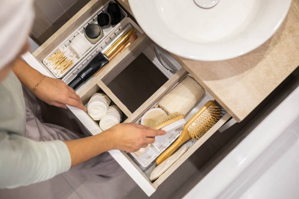 istock Top view plastic case box with rolled clothes, underwear and socks comfortable vertical storage 1367060020