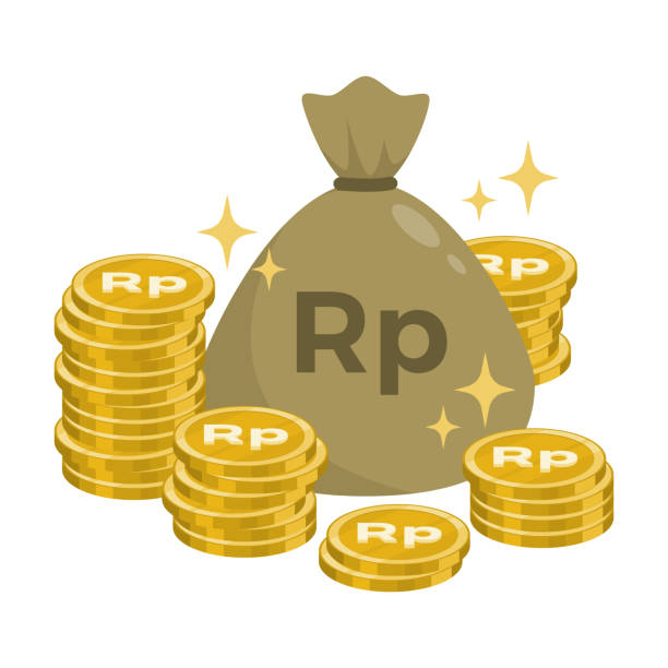 gold-rupiah münzen geld. - indonesian currency stock-grafiken, -clipart, -cartoons und -symbole