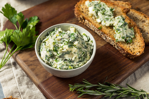 Healthy Homemade Herb Butter and Bread with Rosemary and Parsley