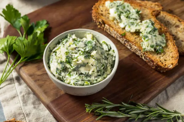 Healthy Homemade Herb Butter and Bread with Rosemary and Parsley