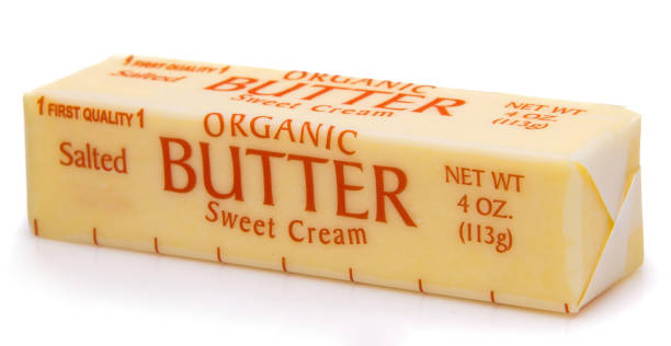 istock Package of Organic Salted Butter on white background 1367067147