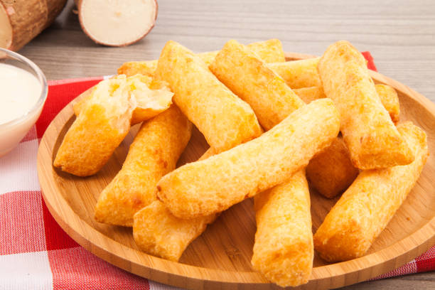 istock Fried cassava on the wooden background 1367069641
