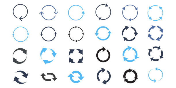 격리된 화살표 기호 아이콘 새로 고침 회전 루프 - 원형 stock illustrations