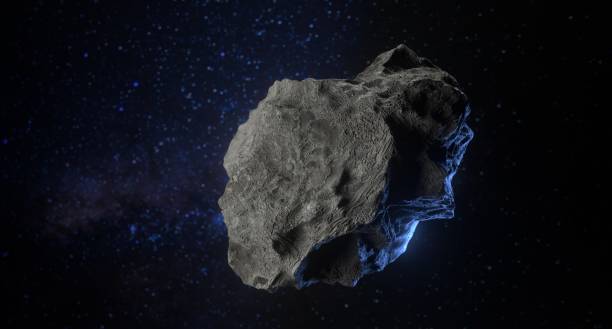 asteroide nello spazio con lo sfondo dell'universo - cratere meteoritico foto e immagini stock