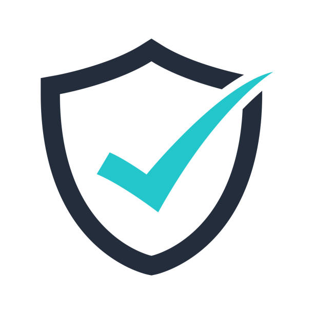 tick mark approved with shield icon - kasalar ve kasa daireleri stock illustrations