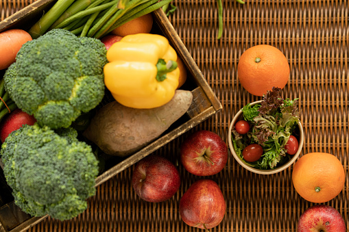 A crate of organically sourced fruits and vegetables for sustainable living