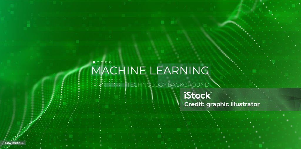 Machine Learning Concept Abstract Green Particle Background Flow Wave ...