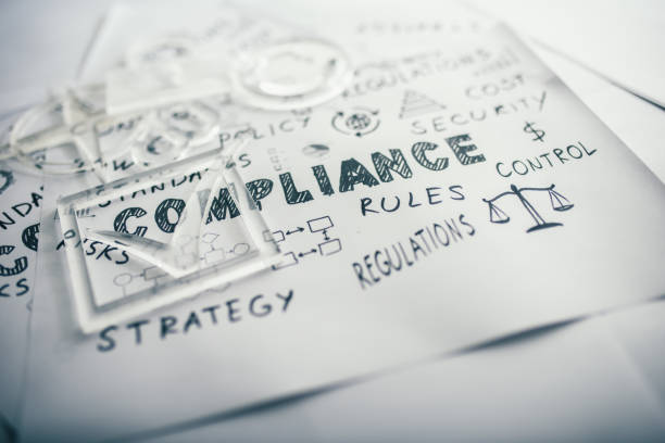 compliance concept on white papers - obedience imagens e fotografias de stock