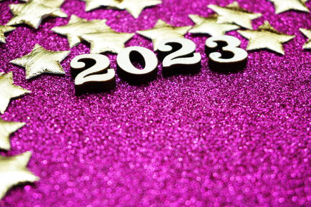 istock Happy New year 2023 with space copy on purple glitter background 1367081819