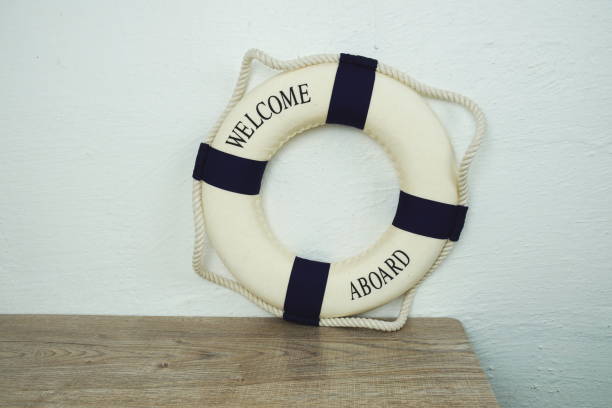 istock Lifebuoy Summer  Interior decoration with space copy on wooden background 1367082741