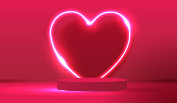 istock Happy valentines day and stage podium decorated with heart shape lighting. pedestal scene with for product, cosmetic, advertising, show, award ceremony, on pink background. vector design 1367083847