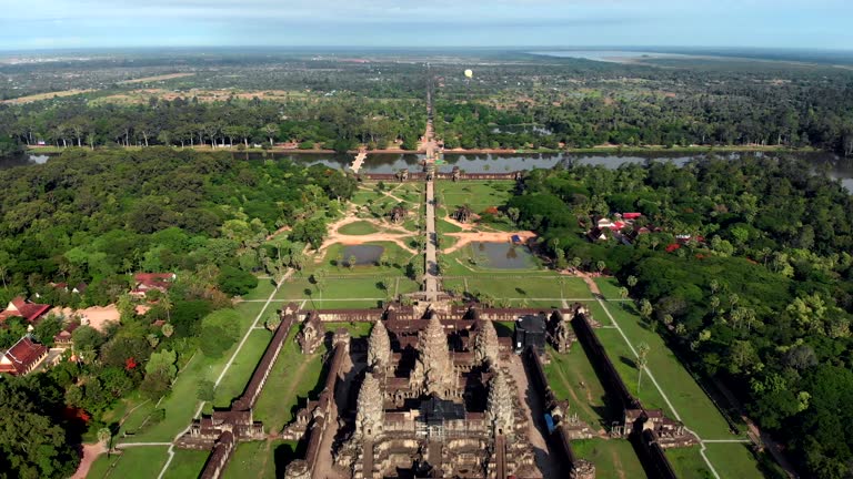 Aerial View of the Ancient Ruins of Angkor Wat Temple Near Siem Reap, Cambodia