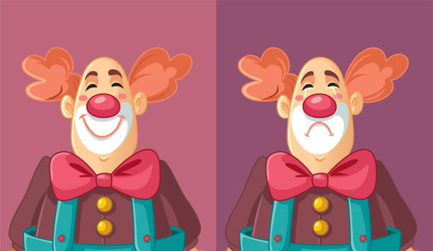 Sad and Happy Expressions of a Clown Vector Illustration Circus performer acting emotional changing facial expressions cartoon joker stock illustrations