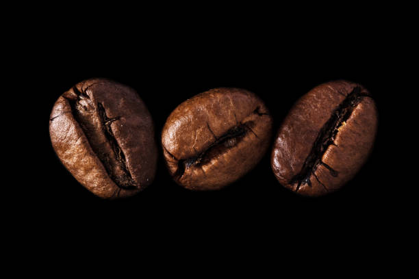 Roasted coffee beans isolated on black backgground