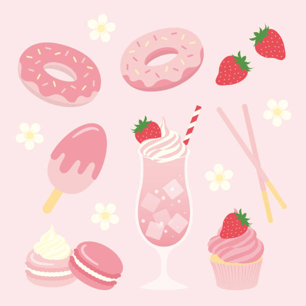 bildbanksillustrationer, clip art samt tecknat material och ikoner med vector background with strawberry sweets for banners, cards, flyers, social media wallpapers, etc. - strawberry cake