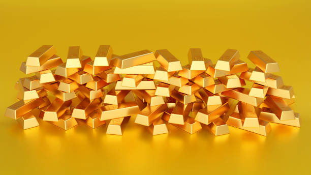 istock Gold ingot or stack of gold bars, business banking financial concept. 3d render. 1367094384