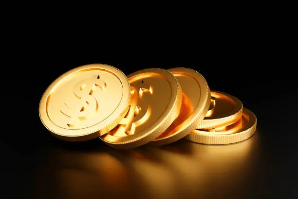 Stack of gold coin, business banking and financial concept. 3d render.