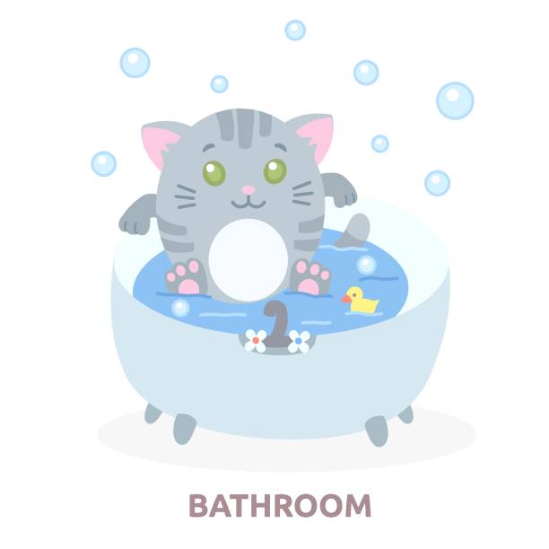istock character cat lies in the bathtub, cartoon style 1367096201