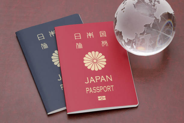 istock Japanese passport with glass globe 1367097521