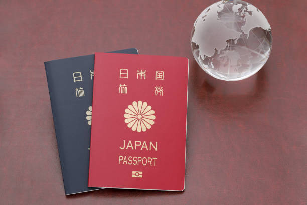 istock Japanese passport with glass globe 1367097522