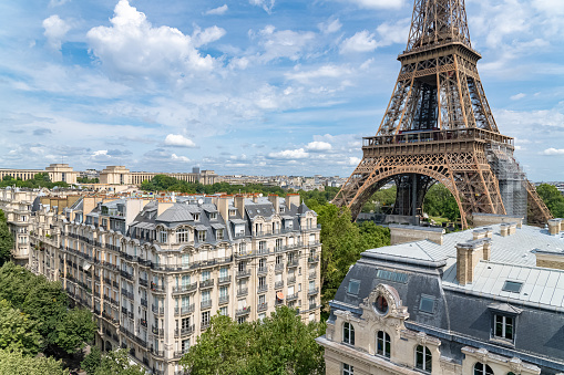 Paris, panorama of the city, with the Eiffel Tower and the Trocadero in background