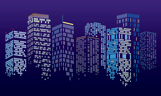 抽象夜市建築シーン、ベクトルイラスト - metropolis building点のイラスト素材／クリップアート素材／マンガ素材／アイコン素材
